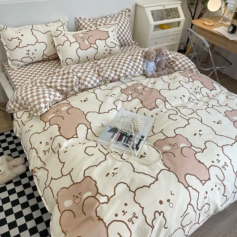 Rynx | Orange Bedding Set Girls Boys Bedding Sheet Plaid Duvet Cover No Filling 240x220 Single Double Queen King Bedding