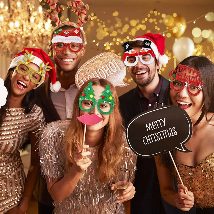 Rynx 9-piece Merry Christmas Glasses Frame Christmas Party Decoration Photo Booth Props Glasses Christmas New Year Accessories Children's Gift