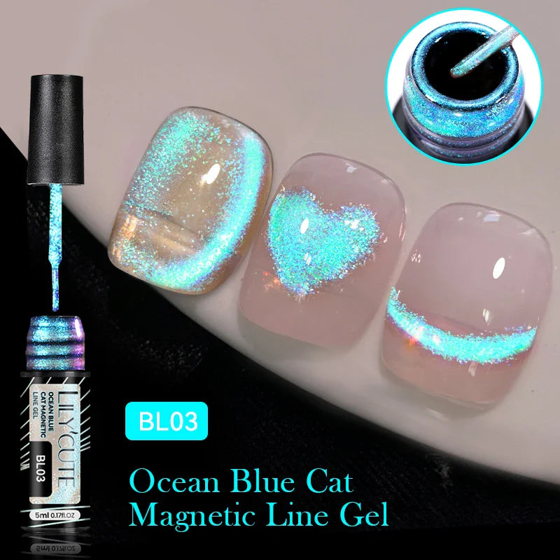 Rynx |5ML Aurora Ocean Blue Liner Gel Polish Nail Art Sparkling Painting Cat Magnetic Gel Semi Permanent UV Gel French Nails