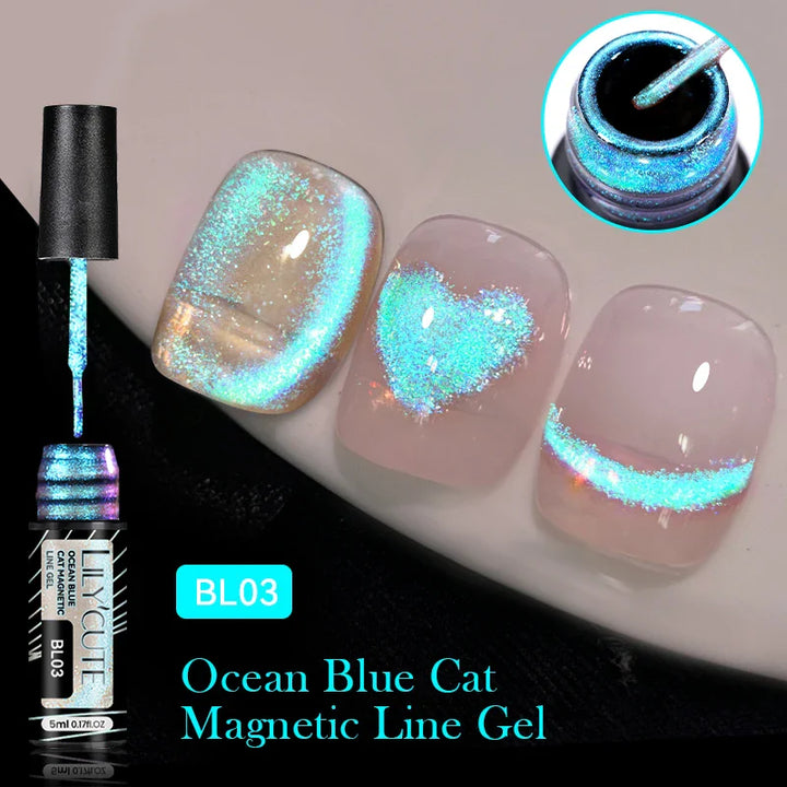 Rynx |5ML Aurora Ocean Blue Liner Gel Polish Nail Art Sparkling Painting Cat Magnetic Gel Semi Permanent UV Gel French Nails