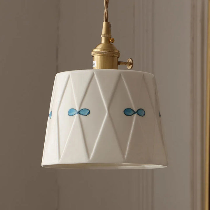 Lisslune | Japanese retro ceiling lamp made of embellished brass, printed ceramic