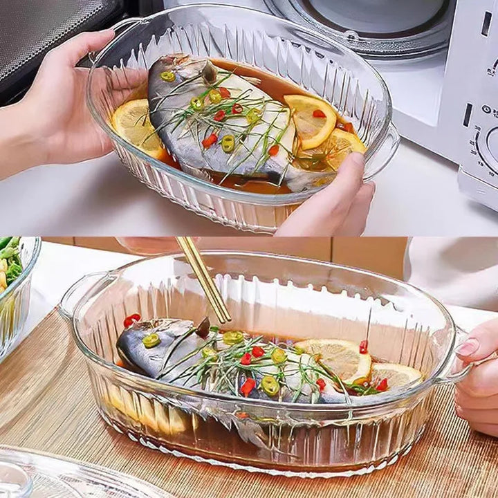 Lisslune | 4-piece Glass Bakeware Set with 2 Bakeware Dishes with Glass Lids, 1.9 Qt and 3 Qt
