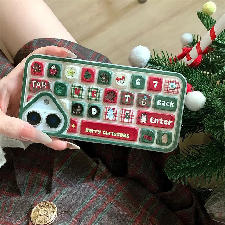 Lisslune | Cartoon Weihnachtsmann Glocke Weihnachtsbaum Hülle kompatibel für iPhone 16 13 11 15 12 14 Pro Max 16 12 15 13 Pro 3D Tastaturabdeckung