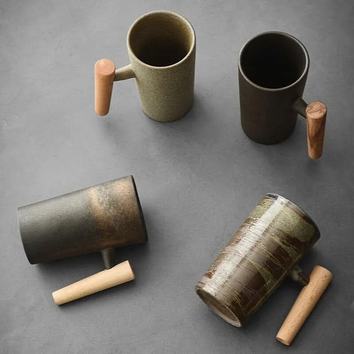 Lisslune | Nordic Ceramic Latte Mug with Wood Handle