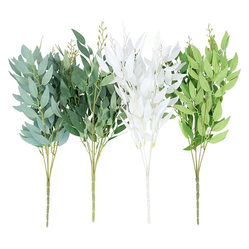 Rynx Silk Artificial Willow Bouquet Artificial Green Leaves for Wedding Home Garden Vase Decoration Jungle Party DIY Plants Wreath