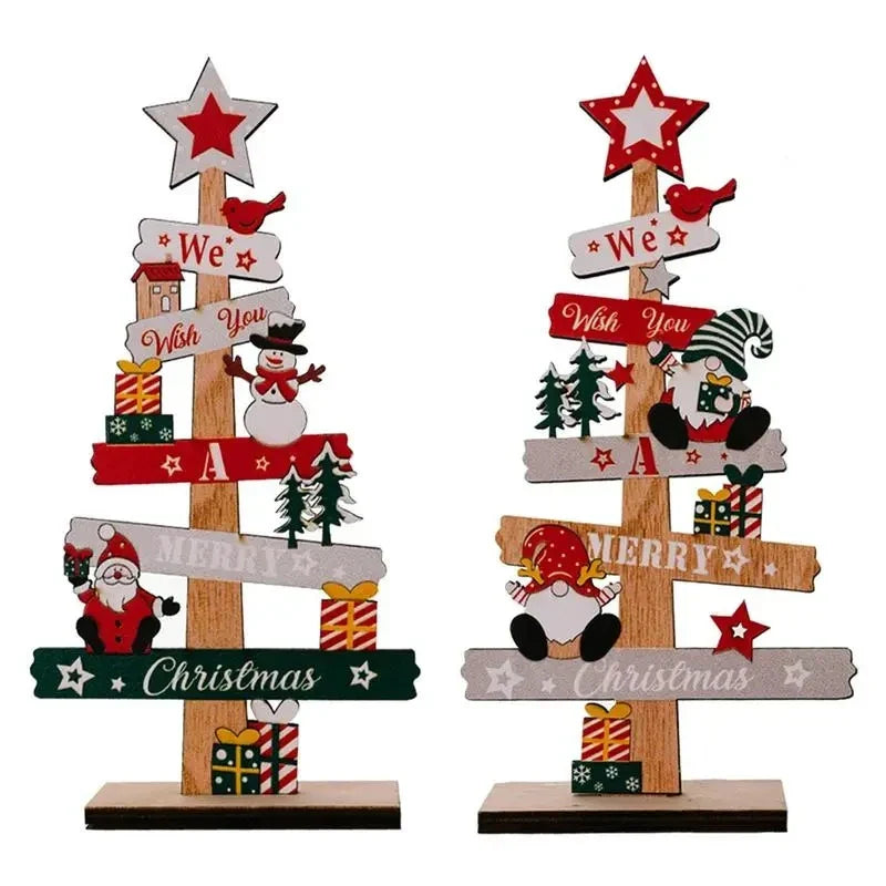 Rynx Wood Christmas Tree Desktop Ornament Santa Merry Christmas Sign Plaque Xmas Decoration for Home 2025 New Year Noel Gift