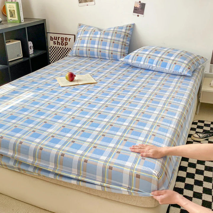 Rynx | Checkered Collection Fitted Sheet with Elastic Bands Non-Slip Adjustable Mattress Protector for Double-King-Queen Bed 90 150 180x200