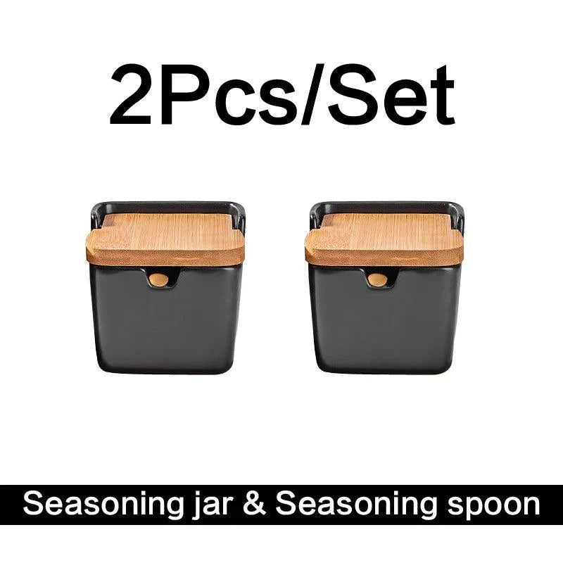 Lisslune | Chic European ceramic spice storage set with salt box & spice organizer