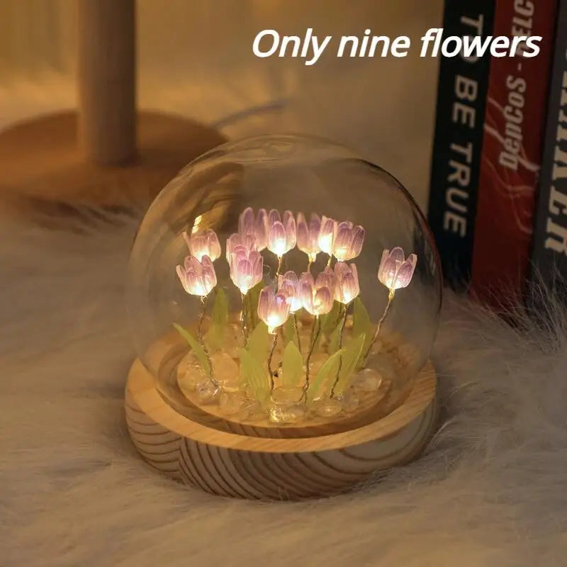 Rynx | Artificial Tulip Flowers Night Light Ornaments Handmade DIY Nightstand LED Night Lamp Bedroom Desk Decor Birthday Gifts Table Lamp
