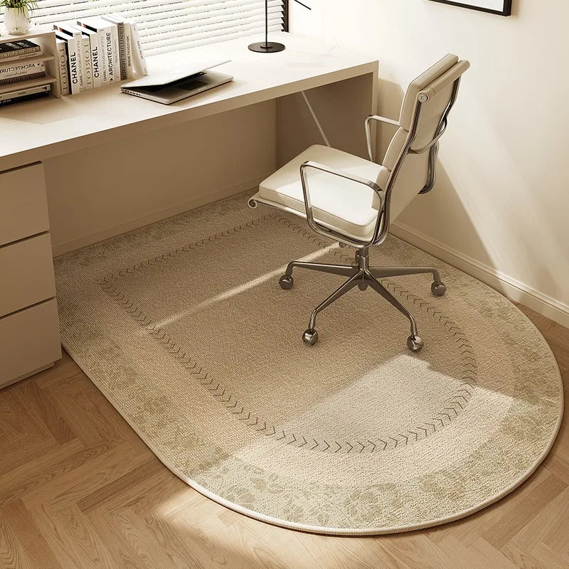 Lisslune | Round Office Chair Mat 100cm – Beige Striped Non-Slip Carpet Protector