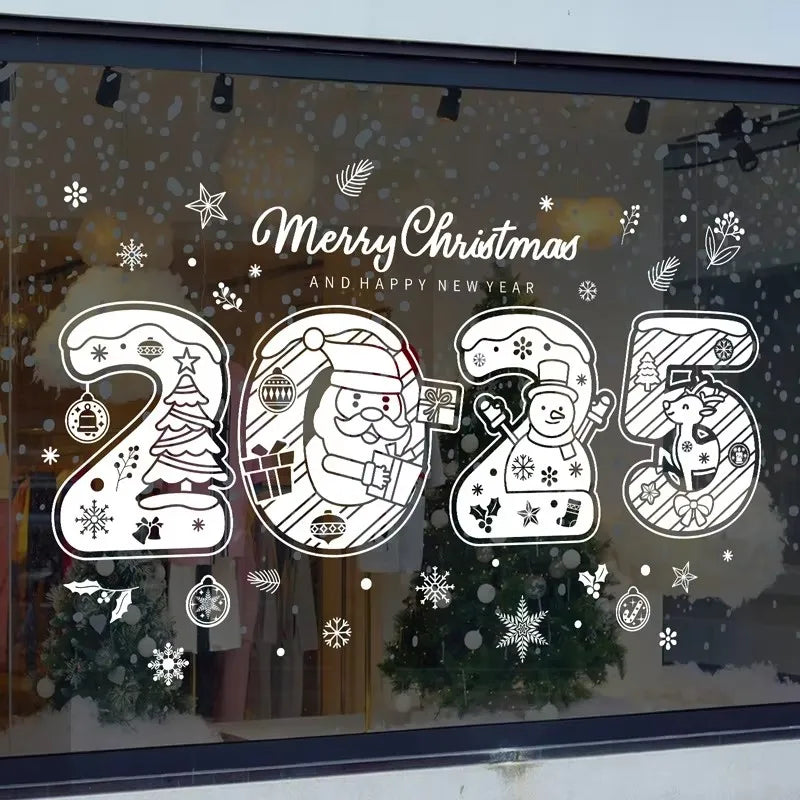 Rynx Christmas Window Stickers Santa Snowflake DIY Wall Tattoo Christmas Decorations for Home New Year Ornaments Gift