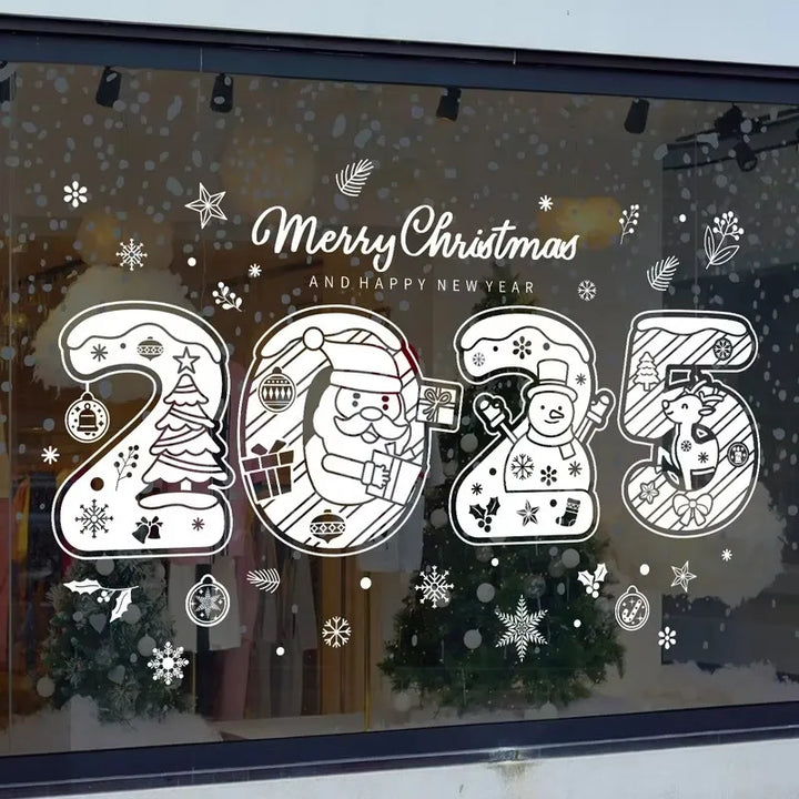 Rynx Christmas Window Stickers Santa Snowflake DIY Wall Tattoo Christmas Decorations for Home New Year Ornaments Gift