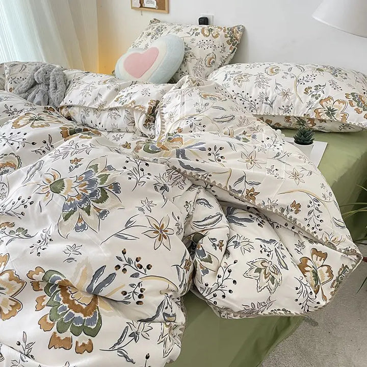 Rynx | Bedding set INS Girls Cherry Soft washed cotton bed sheet Queen King size duvet set Comforter set pillowcase bedding