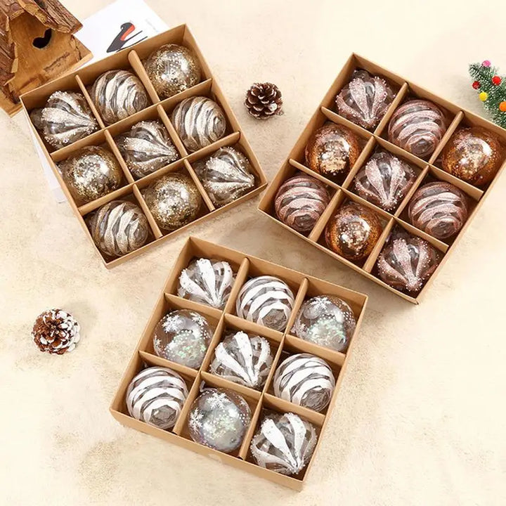 Lisslune | GlossParty Christmas Hanging Decorations – Set of 9 Plastic Ornaments with Snowflake and Balloon Design