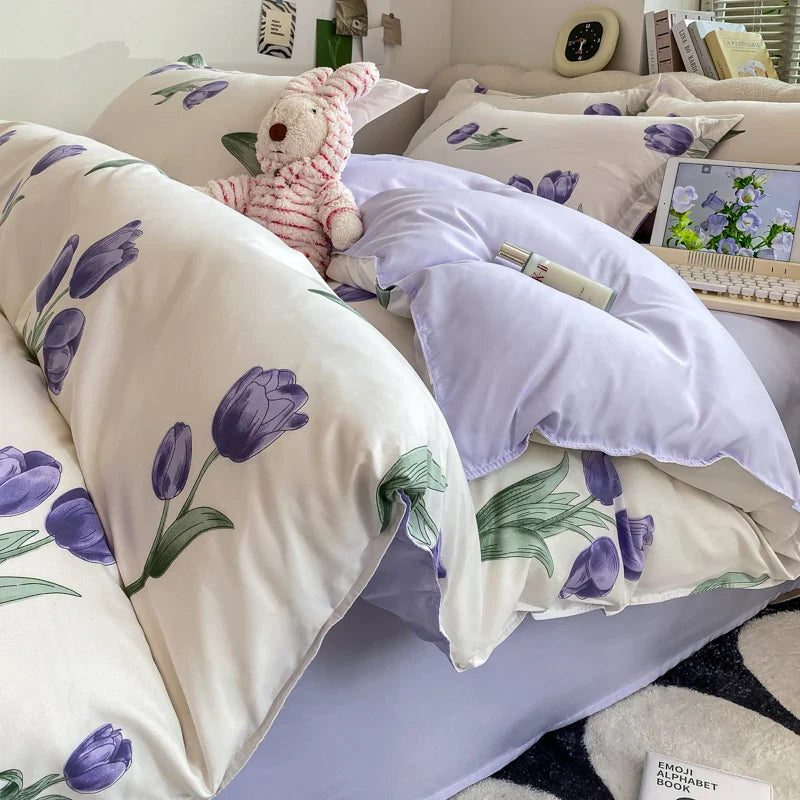 Rynx | Vintage Floral Duvet Cover Set, 3-piece Botanical Bedding Garden Style Flower Reversible Duvet Covers Luxury Soft Breathable
