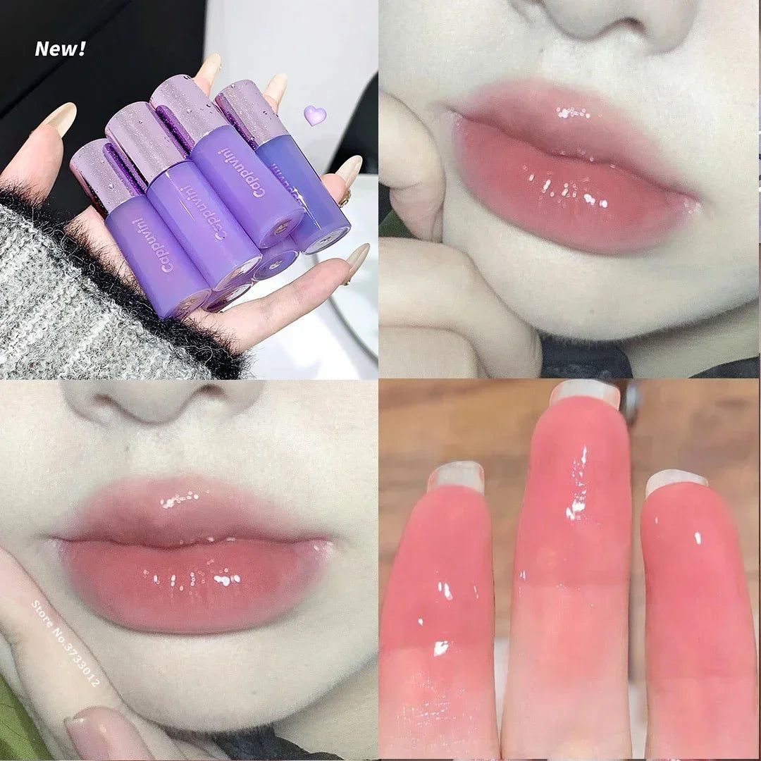 Rynx | Mirror Water Lip Glaze Tint Dark Mulberry Lip Gloss Purple Red Clear Moisturizing Gel Long-lasting Non-sticky Liquid Lipsticks Oil