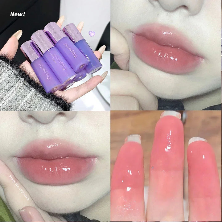 Rynx | Mirror Water Lip Glaze Tint Dark Mulberry Lip Gloss Purple Red Clear Moisturizing Gel Long-lasting Non-sticky Liquid Lipsticks Oil