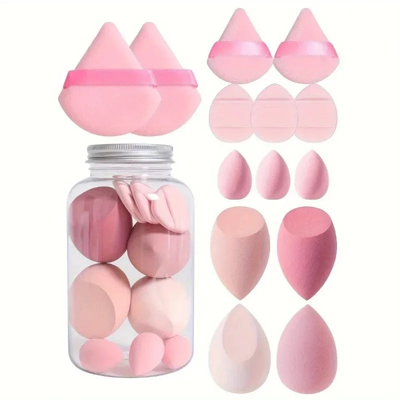 Rynx | 14pc Beauty Eggs Makeup Sponge Set with Storage Glass Velvet Beauty Blender Makeup Sponge Finger Puff Foundation Cosmetic Puffs