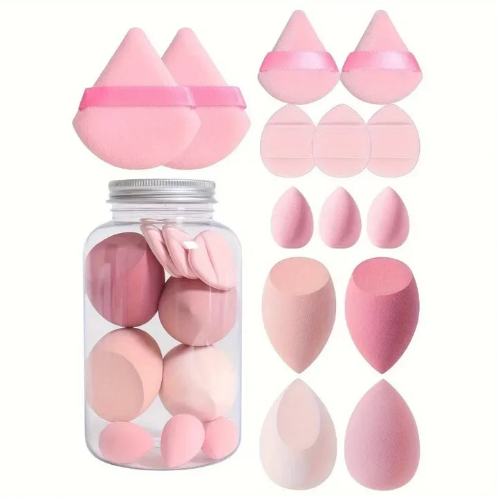 Rynx | 14pc Beauty Eggs Makeup Sponge Set with Storage Glass Velvet Beauty Blender Makeup Sponge Finger Puff Foundation Cosmetic Puffs