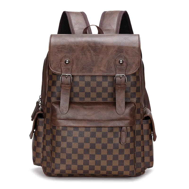 Lisslune | Trendy Checkered Business Versatile Men's Backpack Travel Large Capacity Luxury Brand Design Backpack Men PU Leather School Backpack