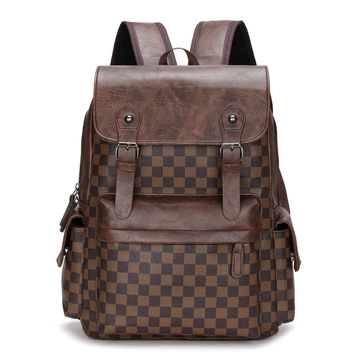 Lisslune | Trendy Checkered Business Versatile Men's Backpack Travel Large Capacity Luxury Brand Design Backpack Men PU Leather School Backpack