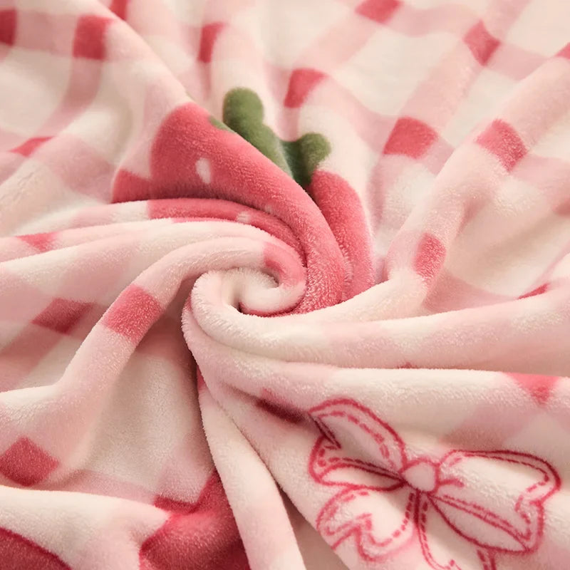 Rynx | Girls Cartoon Strawberry Fleece Blanket, Warm Bedspread Sheet, Fuzzy Soft Fleece Plush Blankets for Bed Sofa Nap Scarf Blankets