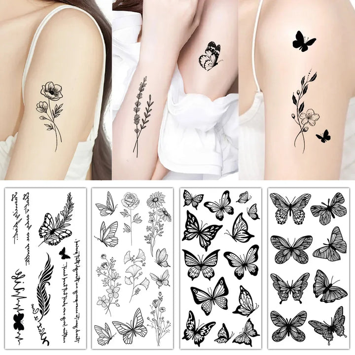 Rynx | 1PCS Sketch Flower Tattoo Sticker Black Datura Arm Legs Tattoo Temporary Waterproof Durable Sexy Tattoo Stickers For Women Body