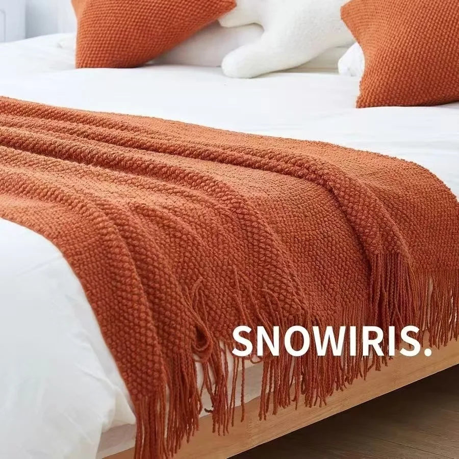 Rynx | Throws Nordic Style With Tassels Solid Color Throws Homestay Knitted Throws Brown Coffee Sofa Minimalist Design