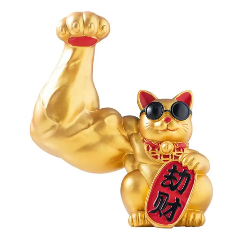 Lisslune | Large hand, happy wealth, waving cat, gold-colored waving hand cat, home decoration, welcoming waving cat, sculpture, statue, decor, car ornament, shop gift