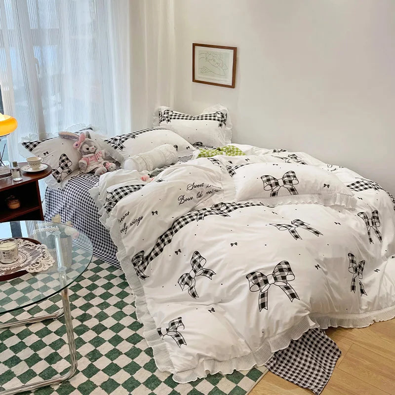 Rynx | Floral Style 100% Cotton Printed Soft Bed Linen Set Duvet Bedware Duvet Pillowcase Flat Sheet Comforter Set for Girls