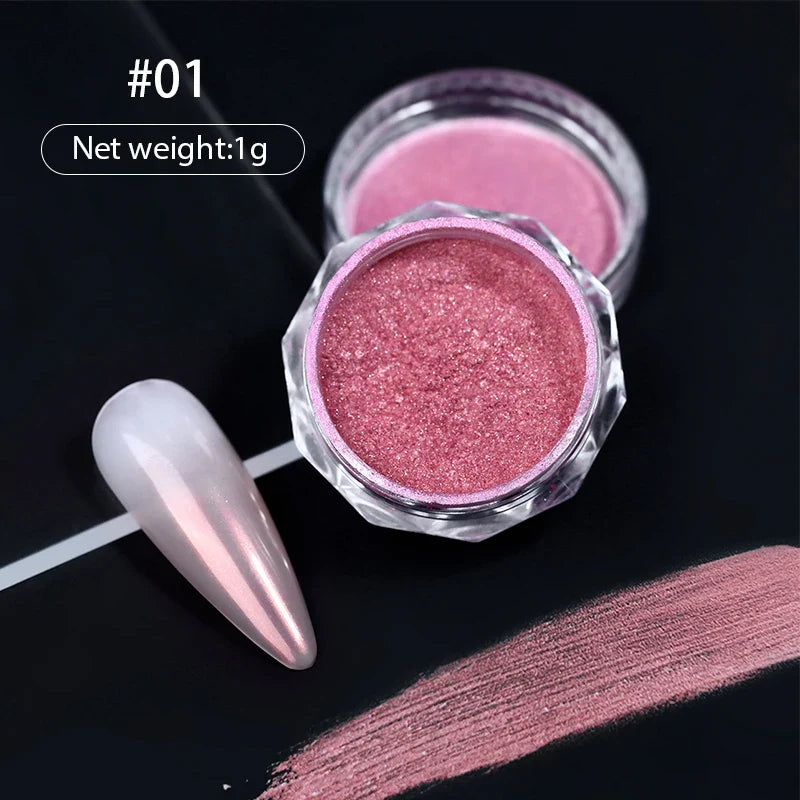 Rynx | Aurora Pearl White Nails Glitter Dust Chrome Gradient Rubbing on Powder Mirror Reflective Magnetic Pigment Nail Art Decorations