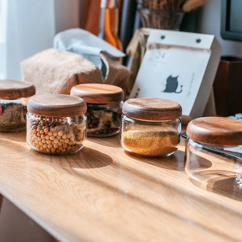 Lisslune | Airtight Glass Spice Jars with Acacia Wood Lid