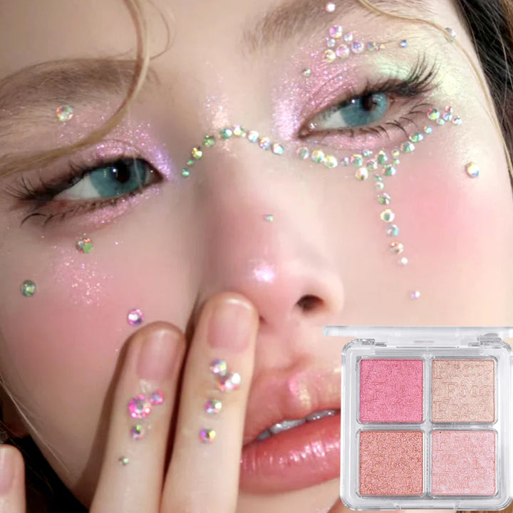 Rynx | 4 Colors Diamond Shimmer Highlighter Powder Palette Makeup Glow Face Contour Palette Illuminator Highlight Eyeshadow Cosmetics