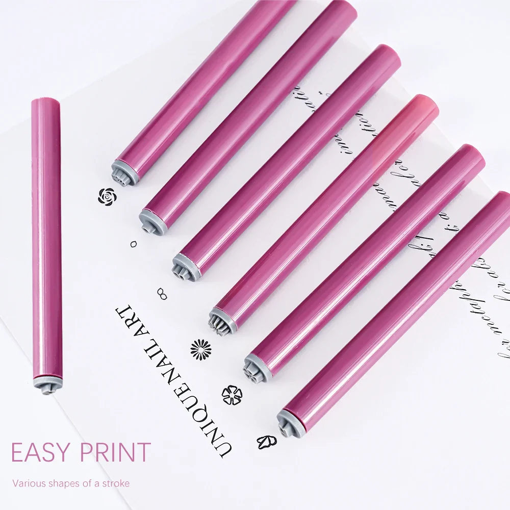 Rynx | 4/6/10Pcs Pink Nail Art Stamper Pen Nail Art Stamper Pen Craft Nail Art Flower Stamper Nail DIY Graffiti Stamper Pen Dotting Tools