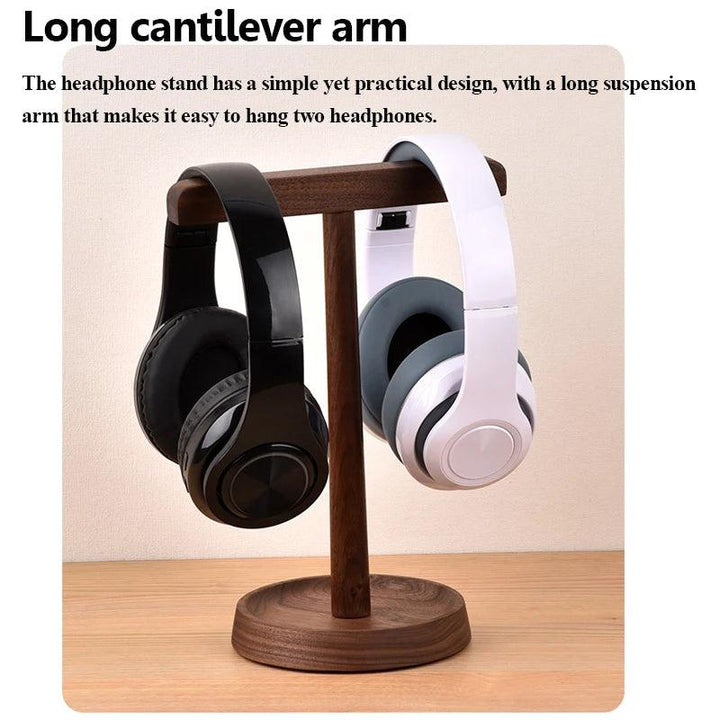 Lisslune | Elegant dual headphone stand made of black walnut and acacia wood with elegant storage base