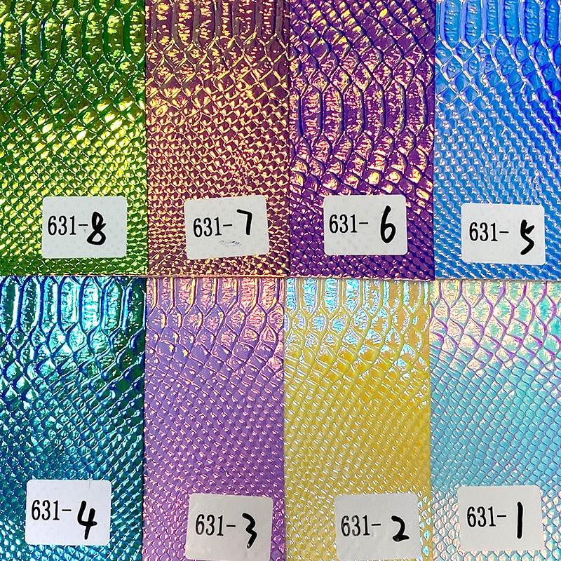 Lisslune | Iridescent holographic synthetic leather craft sheet with snakeskin embossing