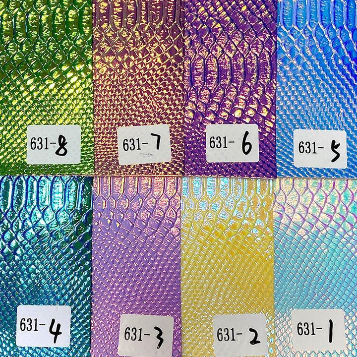 Lisslune | Iridescent holographic synthetic leather craft sheet with snakeskin embossing