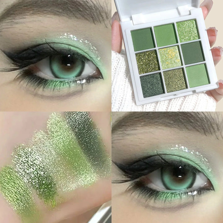 Rynx | Green Eyeshadow Avocado Cream Nine-Color Brightening Eye Enhancer Reflective Diamond Nine-Square Eyeshadow Palette Wholesaler