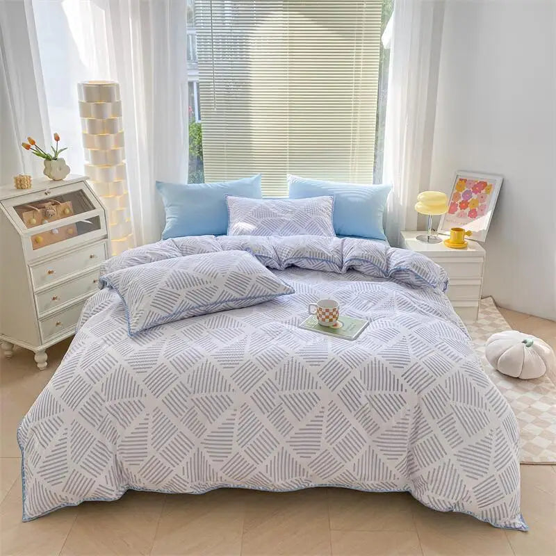 Lisslune | Ins Washed Double-Layer Garn Shell Stickerei Vier-Teiliges Bett Spannbettlaken