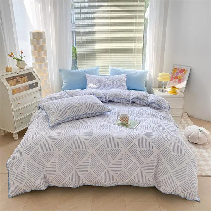 Lisslune | Ins Washed Double-Layer Garn Shell Stickerei Vier-Teiliges Bett Spannbettlaken