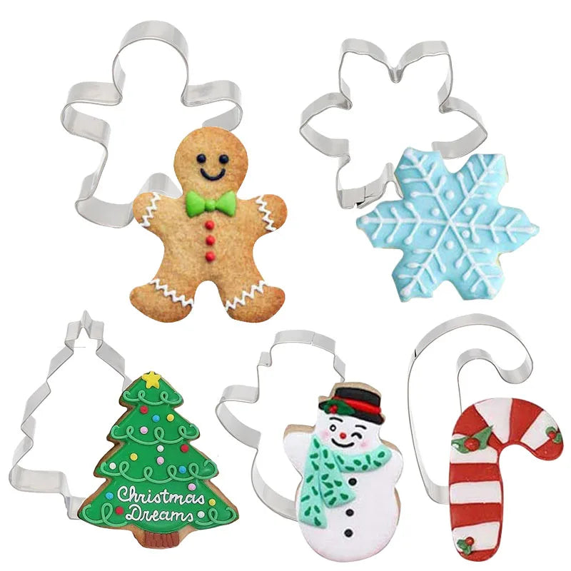 Rynx 5-piece Christmas Cookie Cutter Set Gingerbread Man Christmas Tree Cookie Pattern Stamp 2024 Christmas Party New Year Baking Accessories