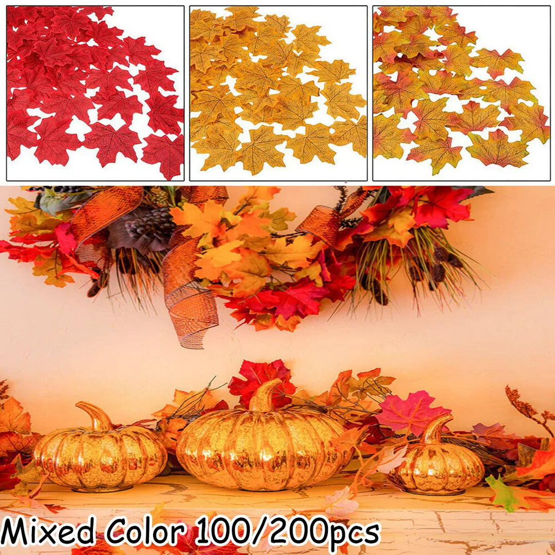 Rynx | 100/200pcs artificial silk maple leaves autumn artificial leaves garland maple leaves vine Thanksgiving Halloween wedding party decor