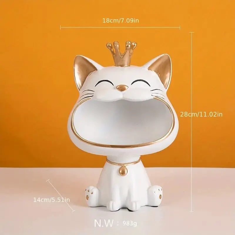 Lisslune | Fortune Crown Big Mouth Cat Entrance Key Holder Decorative Ornament, Light Luxury Housewarming Gift Sculpture