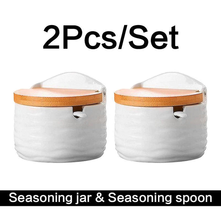 Lisslune | Chic European ceramic spice storage set with salt box & spice organizer