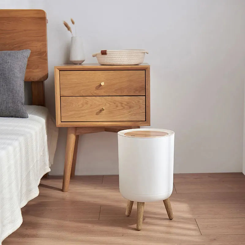 Lisslune | Wooden High Foot Trash Can with Press Cover – EcoBin