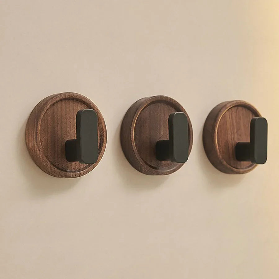 Rynx Self-adhesive Solid Wood Hook Walnut Key Decorative Towel Holder Hook Door Hanger Wall Coat Rack Kitchen Bathroom Organizer