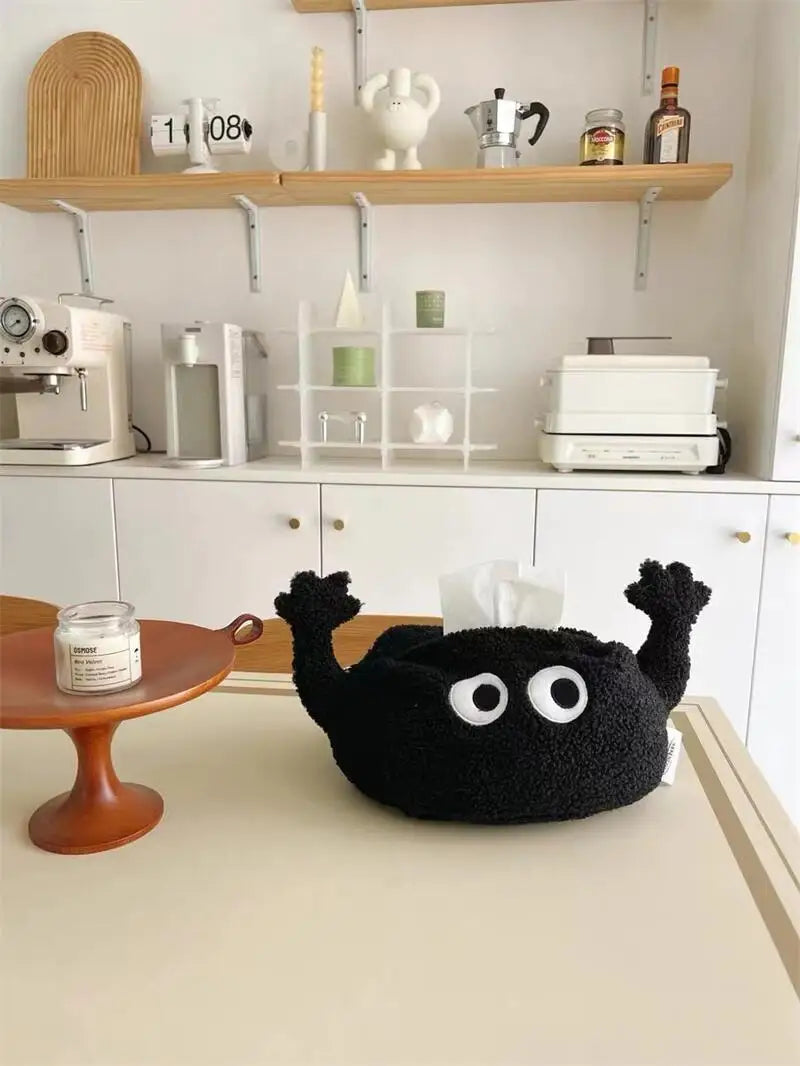 Rynx | Cute black polar fleece paper storage bag flat tissue box table decor portable paper bag hanging wardrobe door handle paper