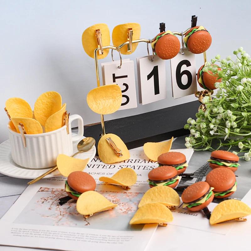 Lisslune | 5-piece DIY hairpin set with cute food theme - Cute hamburger, chips, and cookie designs for kids