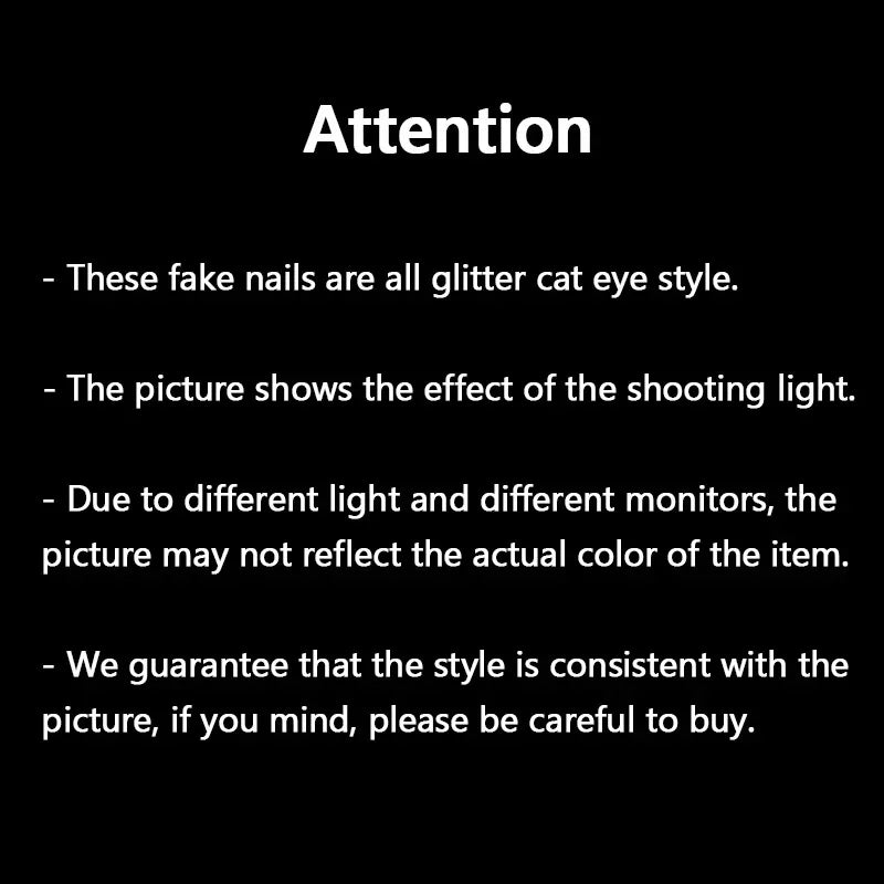Rynx | Gray Sparkling Cat Eye Sweet Bow Nail Art Solid Color False Nails Removable Ready False Nails Press-on Nails with Glue