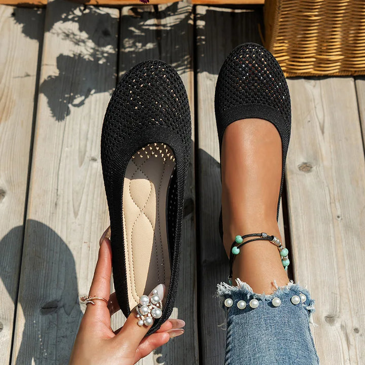 Lisslune | Women Round Toe Flat Shoes Solid Color Knit Slippers Casual Breathable Ballet Flats Women Flat Shoes Loafers Women